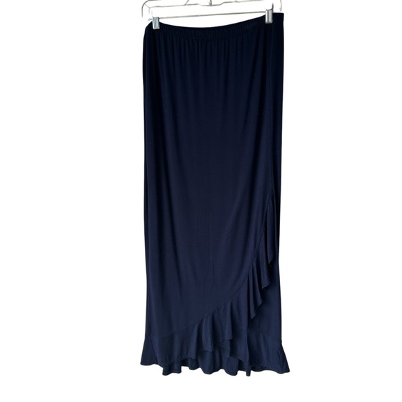 Max Studio Navy Blue Ruffle Tiered Maxi Skirt, Small - Picture 1 of 8